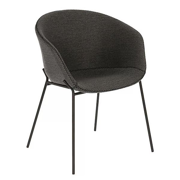 Stuhl Set mit Armlehnen in Dunkelgrau Bezug aus Webstoff (4er Set) günstig online kaufen