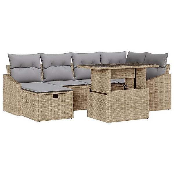 vidaXL Loungesofa 7-teilige Garten Sofa Set mit Kissen Beige Poly Rattan, 7 günstig online kaufen