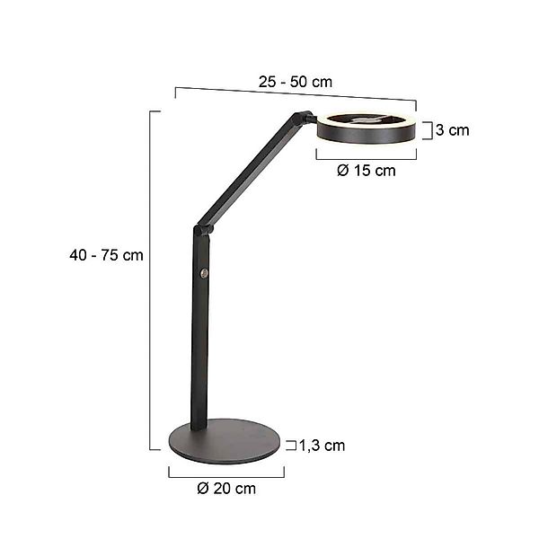 LED-Tischleuchte Ringlux, schwarz, Metall, verstellbar günstig online kaufen