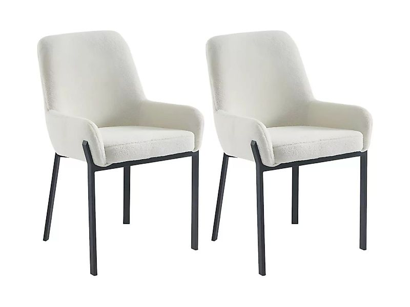 Stuhl mit Armlehnen 2er-Set - Bouclé-Stoff & Metall - Weiß - CAROLONA von P günstig online kaufen