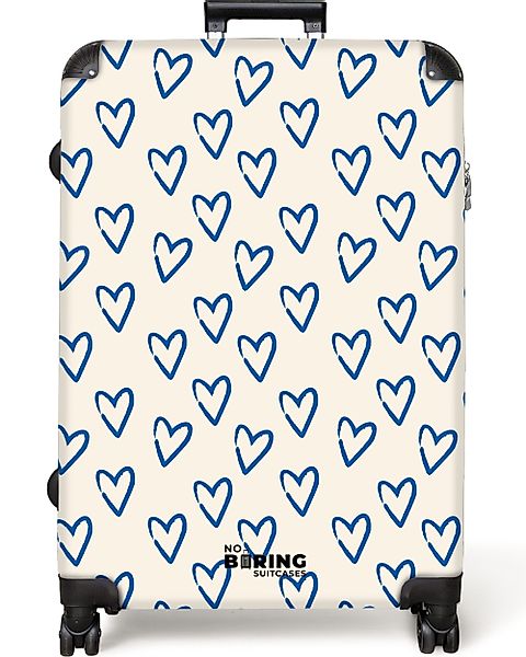 NoBoringSuitcases.com© Hartschalen-Trolley Weiß mit blauem Herzmuster günstig online kaufen