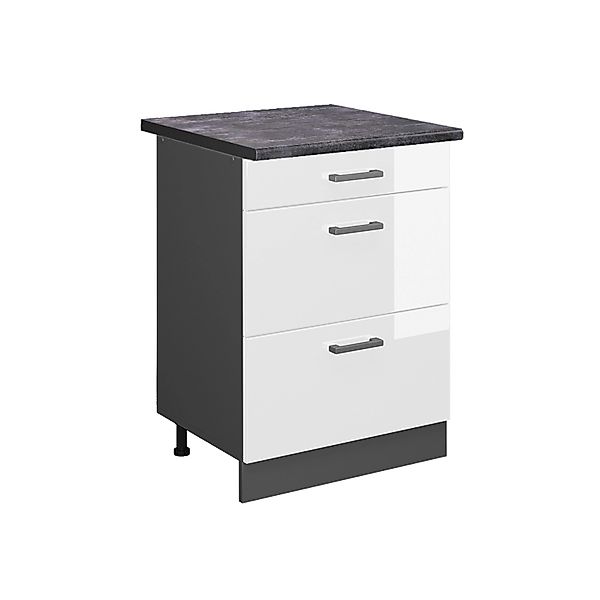 Vicco Küchenunterschrank R-Line Weiß Hochglanz/Anthrazit 60 cm mit Schublad günstig online kaufen