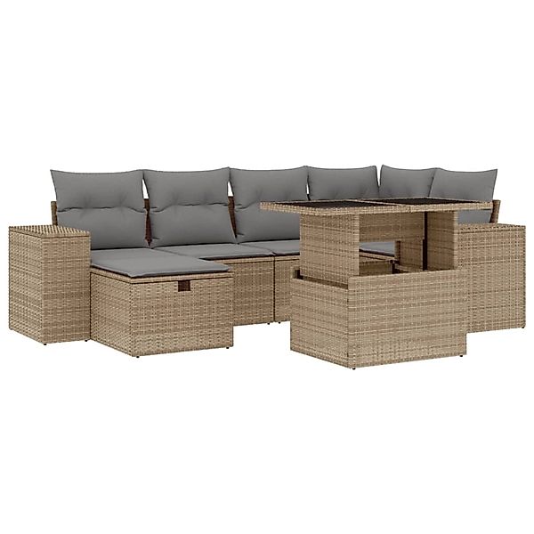 vidaXL 7-Tlg Garten-Sofagarnitur mit Kissen Beige Poly Rattan 3275299 günstig online kaufen