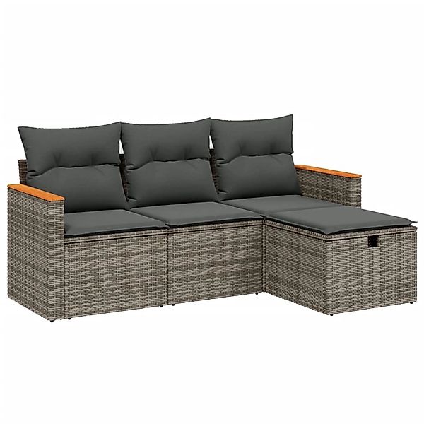 vidaXL 4-Tlg Garten-Sofagarnitur mit Kissen Grau Poly Rattan 3265274 günstig online kaufen