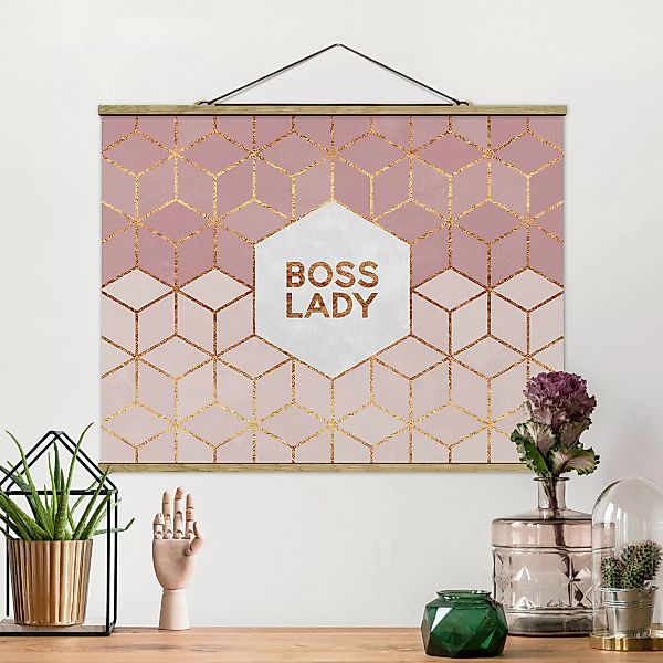 Stoffbild Abstrakt mit Posterleisten - Querformat Boss Lady Sechsecke Rosa günstig online kaufen