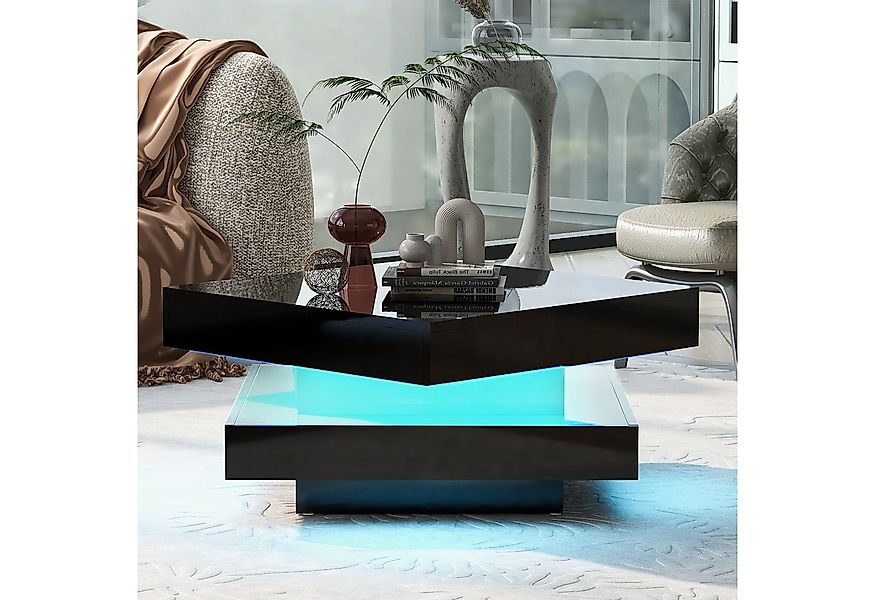 Merax Couchtisch Hochglanz Sofatisch mit LED-Beleuchtung (1-St., 70x70x36 c günstig online kaufen