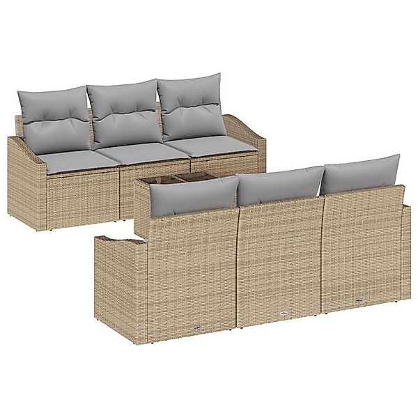 vidaXL Loungesofa 7-teiliges Garten Sofa Set mit Kissen Beige Poly Rattan, günstig online kaufen