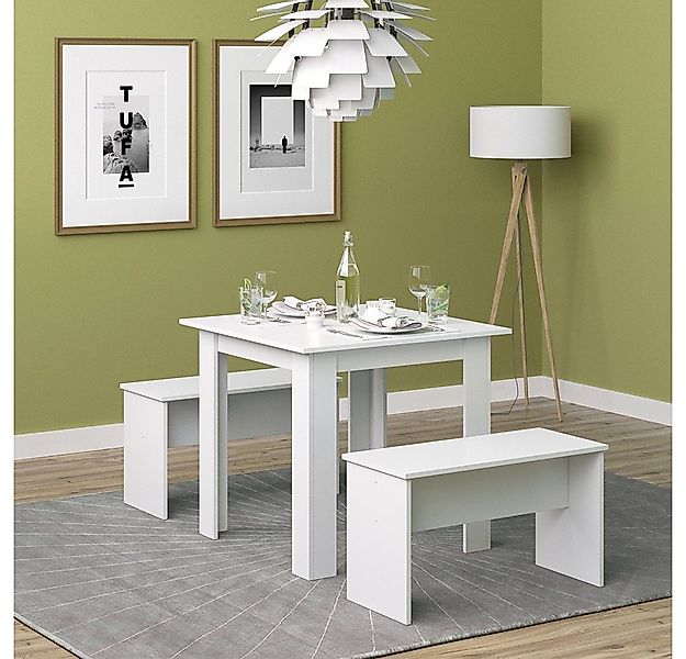Vicco Essgruppe Sentio, Weiß, 80 x 80 cm mit 2 Bänken, (Set, 3-tlg., 3-er S günstig online kaufen