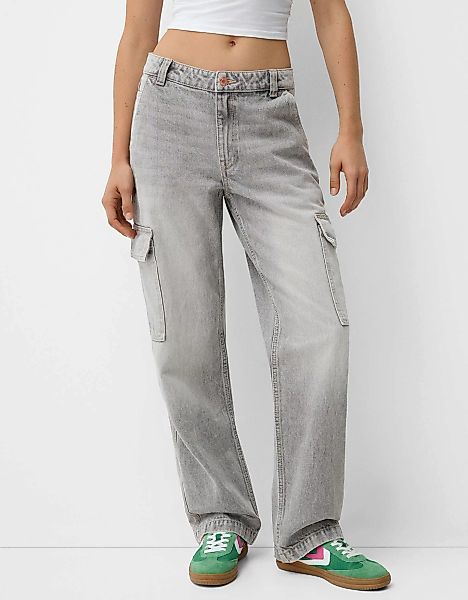 Bershka Cargohose Im Straight-Fit Damen 40 Grau günstig online kaufen