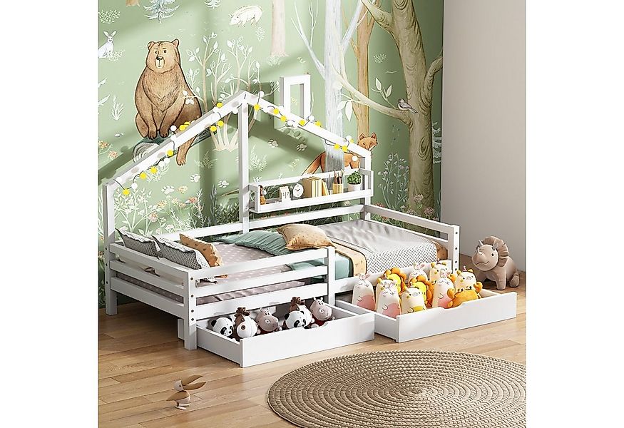 Odikalo Kinderbett Hausbett Ablageregal mit/ohne 2 Schubladen Rollen 90x200 günstig online kaufen