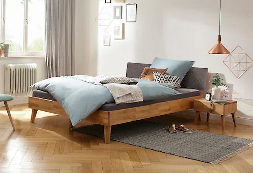 Home affaire Bett »Natali«, aus massiver Eiche, gepolstertes Kopfteil mit K günstig online kaufen