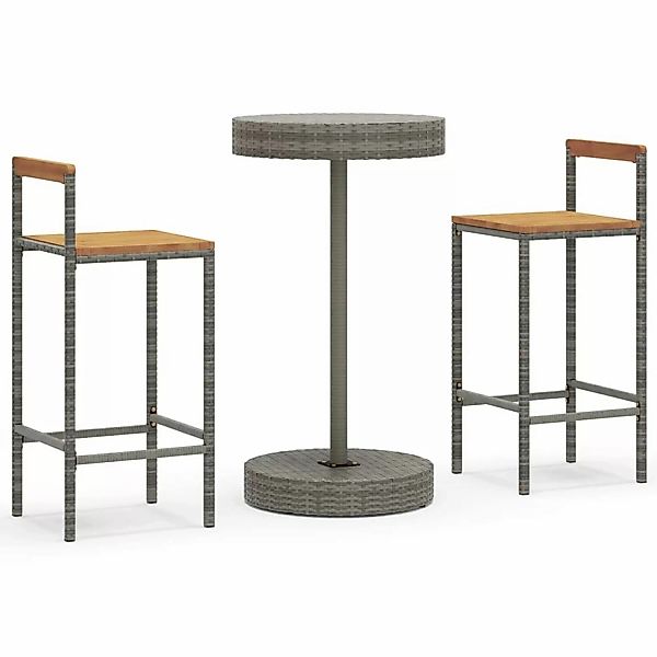 Vidaxl 3-tlg. Gartenbar-set Grau Poly Rattan & Massivholz Akazie günstig online kaufen