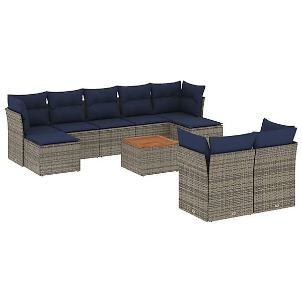 vidaXL 10-Tlg Gartensofa-Set mit Kissen Grau Polyrattan 3256208 günstig online kaufen