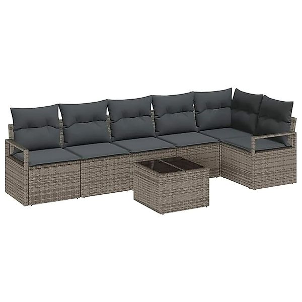 vidaXL Gartensofa-Set mit Kissen 7 Stk Hellgrau Poly-Rattan 3355078 günstig online kaufen