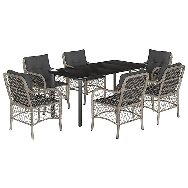 vidaXL 7-Tlg Garten-Essgruppe mit Kissen Hellgrau Poly Rattan 3212177 günstig online kaufen