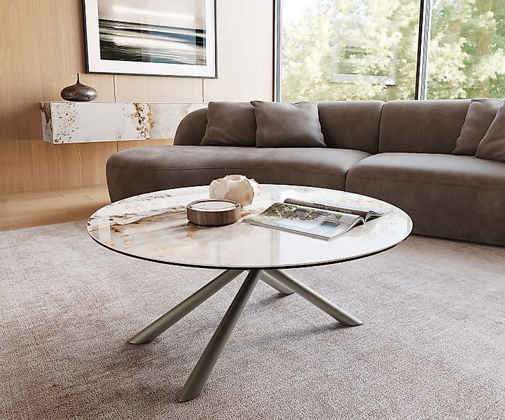 Couchtisch Edge Rund 100x100 cm Keramik Minas Melange Sarity Metall Effektf günstig online kaufen