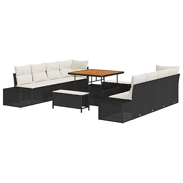 vidaXL Garten-Sofa-Set mit Kissen 11-Tlg Schwarz Poly Rattan 3362765 günstig online kaufen