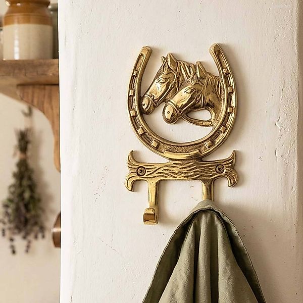 Wandgarderobe Hufeisen Pferd Messing Antik-Stil 14x9cm günstig online kaufen