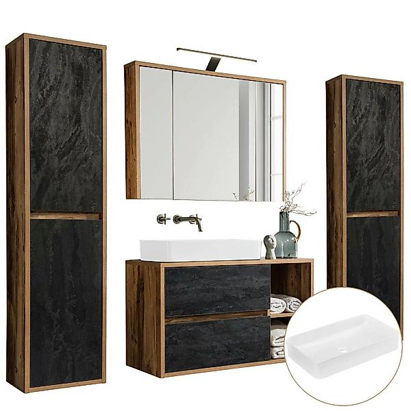 Badezimmermöbel Set mit Keramik-Waschtisch HARLOW-56 Eiche mit Beton-Dunkel günstig online kaufen