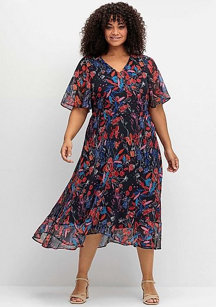 Sheego Etuikleid Chiffonkleid Kurzarm mit Blumendruck und Volant am Saum günstig online kaufen