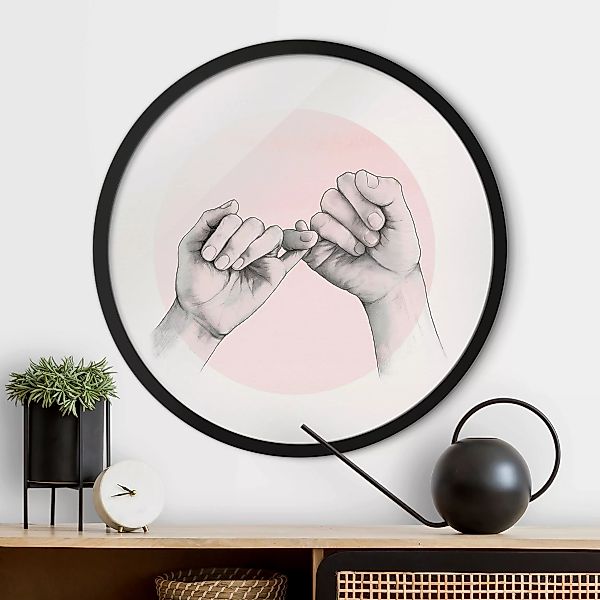 Rundes Bild mit Rahmen Illustration Hände Freundschaft Kreis Rosa Weiß günstig online kaufen