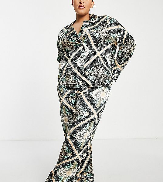 ASOS DESIGN Curve – Pyjama-Set in Schwarz, bestehend aus langärmligem, zwei günstig online kaufen