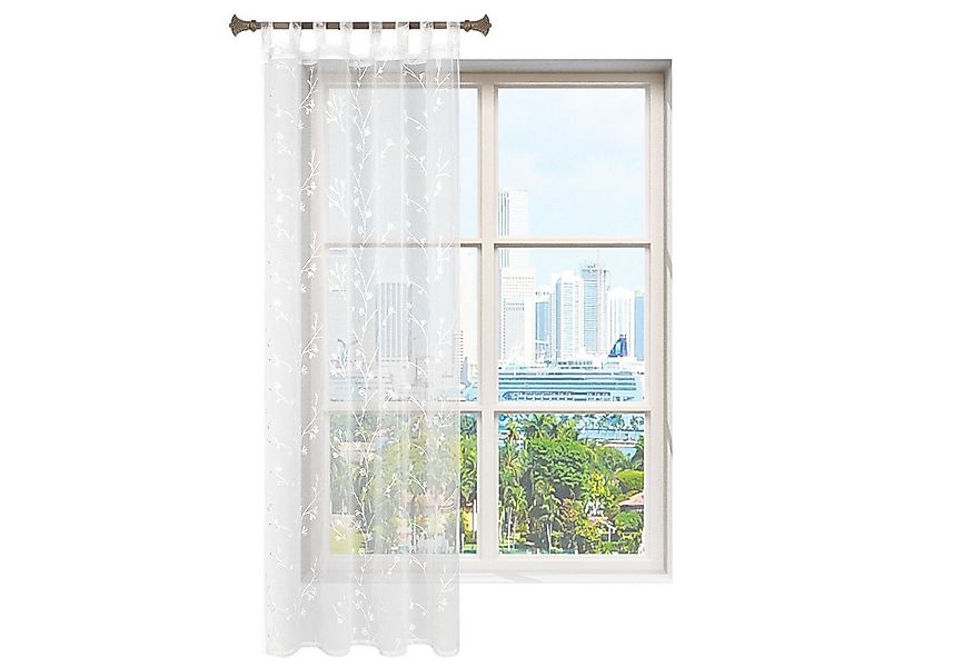 Woltu Gardine (2 St), halbtransparent, Blumen Stickerei mit Schlaufen Leine günstig online kaufen
