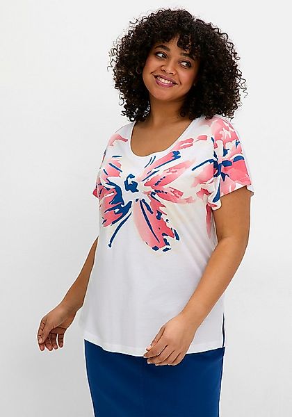 Sheego T-Shirt T-Shirt Kurzarm mit weitem Rundhals und großem Blütenprint günstig online kaufen