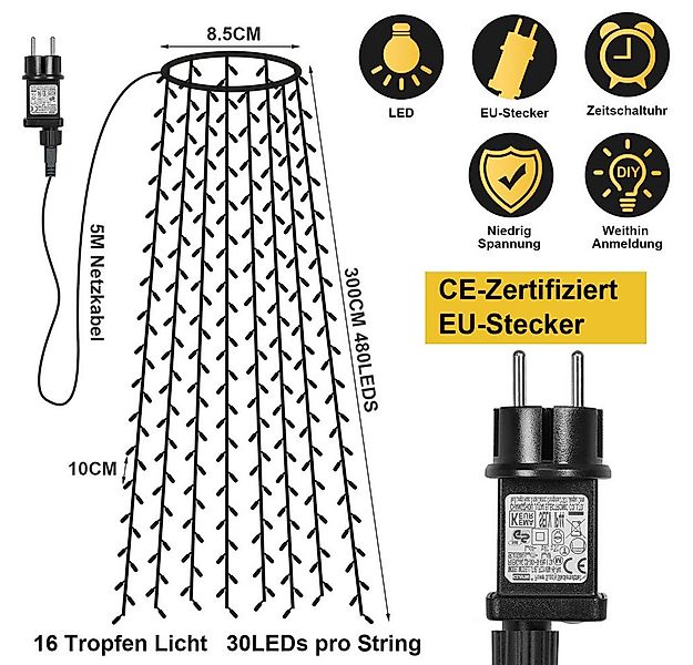 Rosnek LED-Lichterkette 31V, 16 Stränge, 8 Modi, Timer, Speicherfunktion, f günstig online kaufen