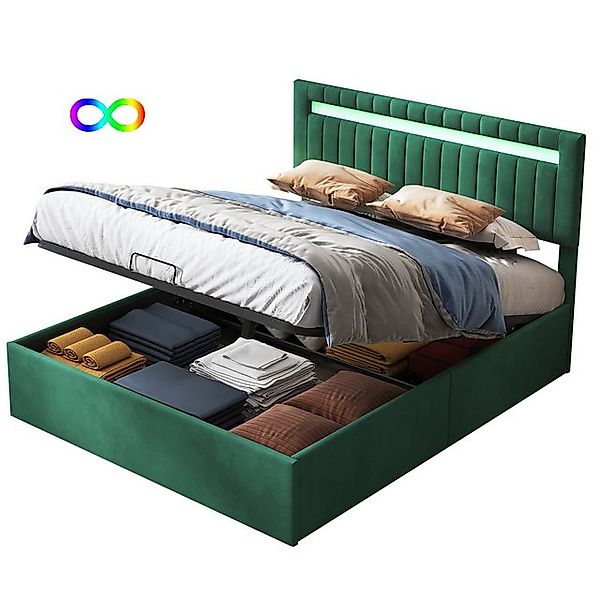 FUROKOY Polsterbett LED-Beleuchtung Samt Doppelbett Stauraum (Set, 1-tlg., günstig online kaufen