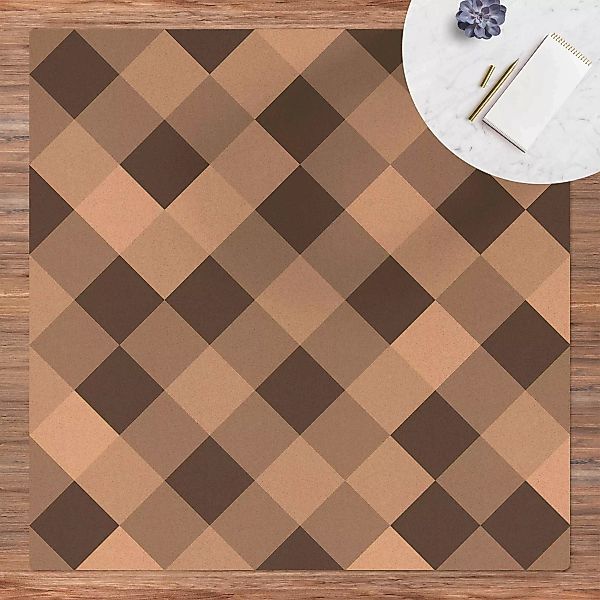 Kork-Teppich Geometrisches Muster gedrehtes Schachbrett Grau günstig online kaufen