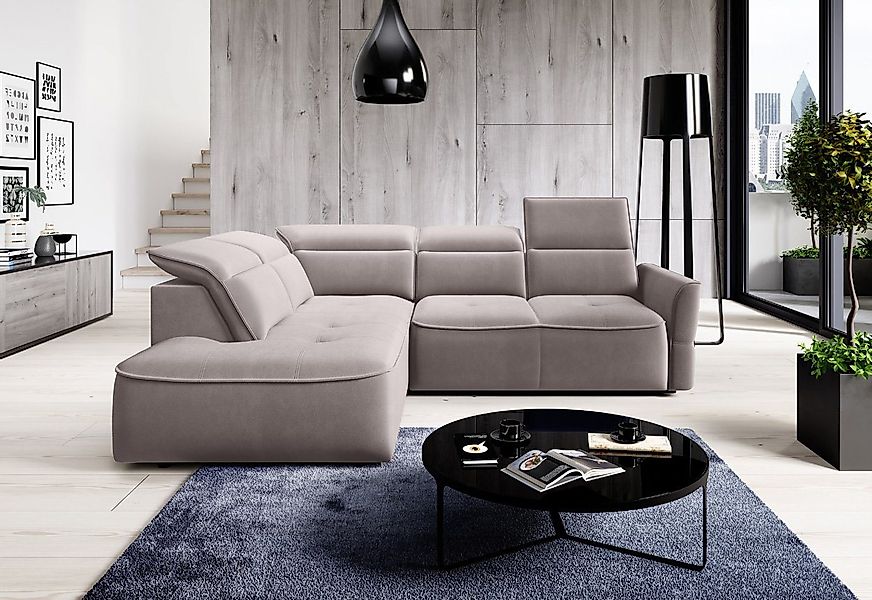 WOHNKLUSIV Ecksofa Ecksofa L Form RIVA mit elektrischer Sitztiefenverstellu günstig online kaufen