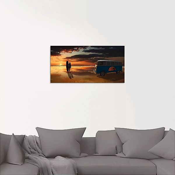 Artland Glasbild "Surfen in Kalifornien mit Camper T1", Küste, (1 St.), in günstig online kaufen