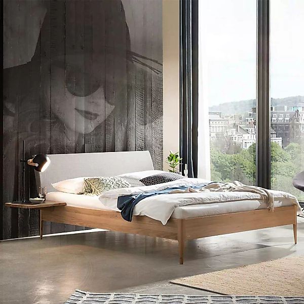 Bett Eiche hell und weiß aus Massivholz 38 cm Einstiegshöhe günstig online kaufen