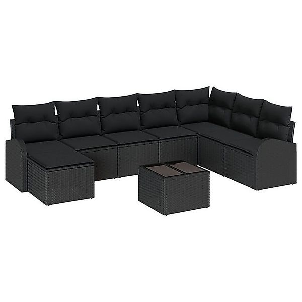 vidaXL Loungesofa 9-teiliges Garten Sofa Set mit Kissen Beige Poly Rattan, günstig online kaufen