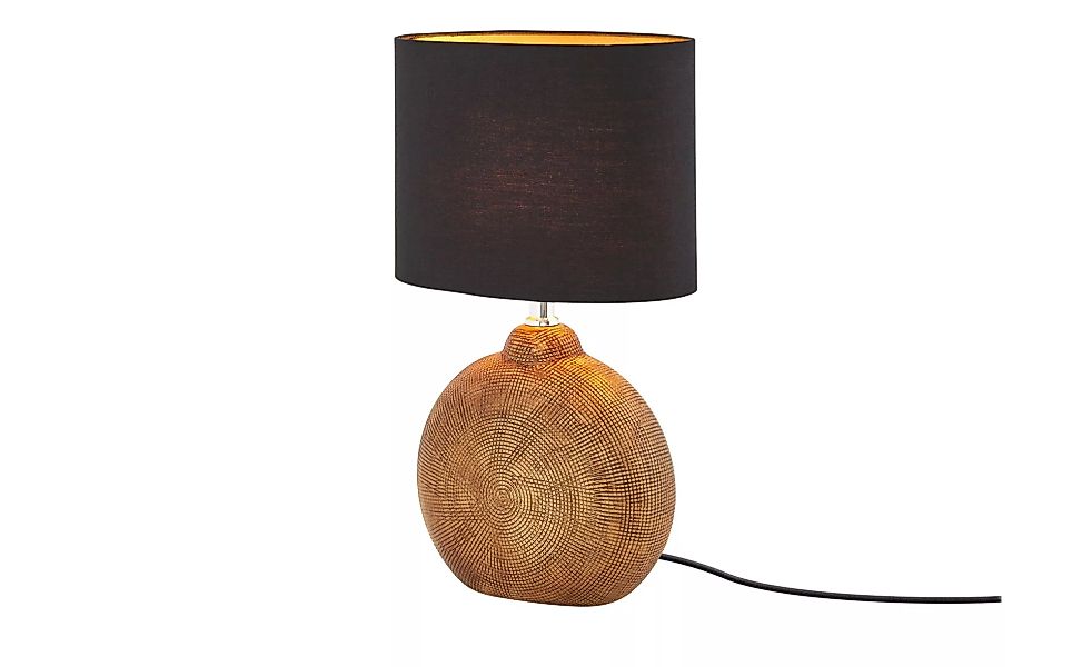Keramik-Tischleuchte, 1-flammig, Schirm oval - gold - 13 cm - 37 cm - Lampe günstig online kaufen