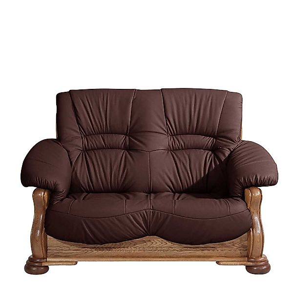 Made in Germany Ledersofa in Eiche rustikal und Bordeaux 148 cm breit günstig online kaufen