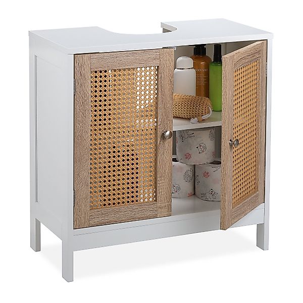 relaxdays Waschbeckenunterschrank mit Rattan Türe günstig online kaufen
