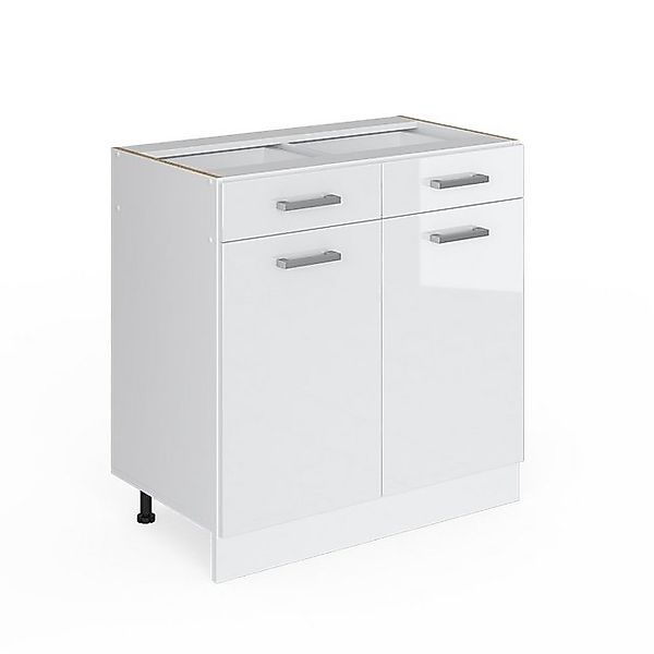 Vicco Küchenunterschrank R-Line Weiß Hochglanz/Weiß 80 cm ohne Arbeitsplatt günstig online kaufen