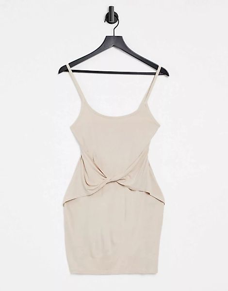 ASOS DESIGN – Camisole-Minikleid mit eckigem Ausschnitt in Stein-Neutral günstig online kaufen