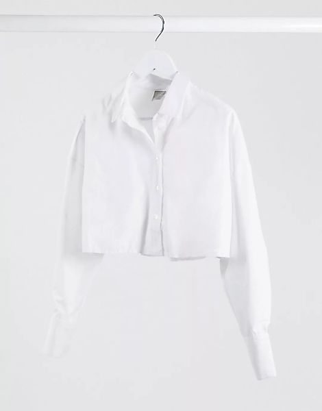 ASOS DESIGN – Kurz geschnittenes, ungesäumtes Hemd in Weiß günstig online kaufen