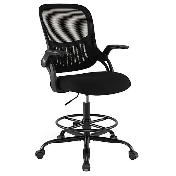 Costway Arbeitsstuhl mit Klappbaren Armlehnen 58-76 cm Schwarz günstig online kaufen