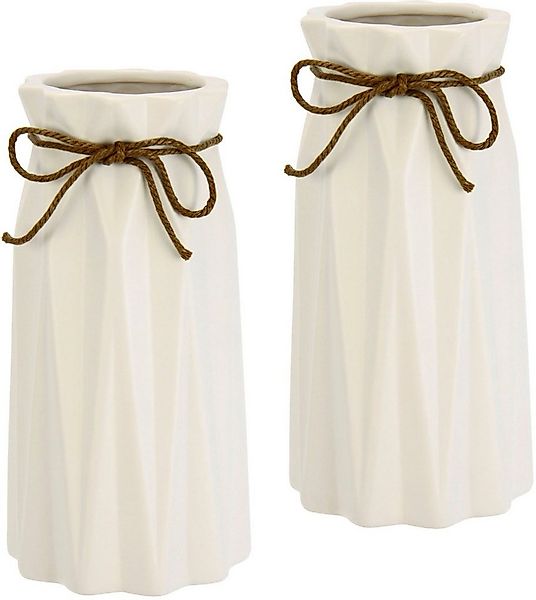 I.GE.A. Dekovase Dekovase, Mit Riffelungen und Schleife Keramik 2er Set wei günstig online kaufen