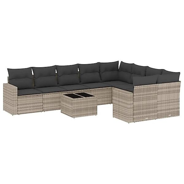 vidaXL 10-Tlg Garten-Sofagarnitur mit Kissen Hellgrau Poly Rattan 3251789 günstig online kaufen