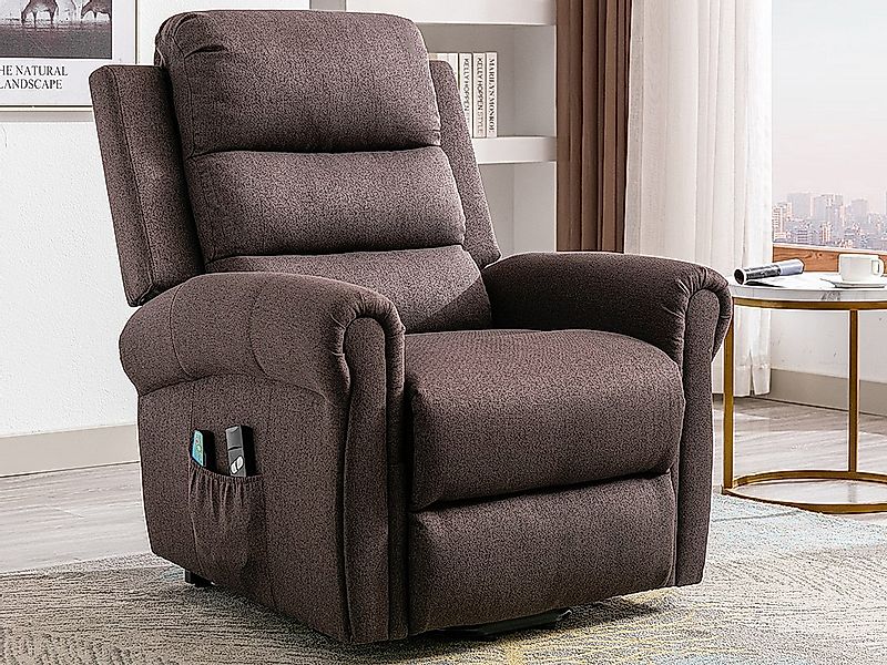 Massagesessel mit elektrischer Aufstehhilfe - Stoff - Braun - LOVARI günstig online kaufen