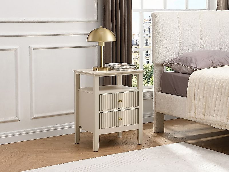 Nachttisch 2 Schubladen & 1 Ablage – MDF – Beige – NIRIVA günstig online kaufen