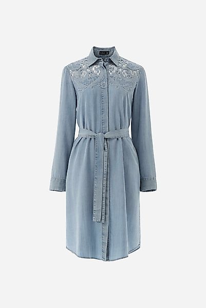 Hemdblusenkleid mit Spitzenausschnitten in Jeans-Optik günstig online kaufen