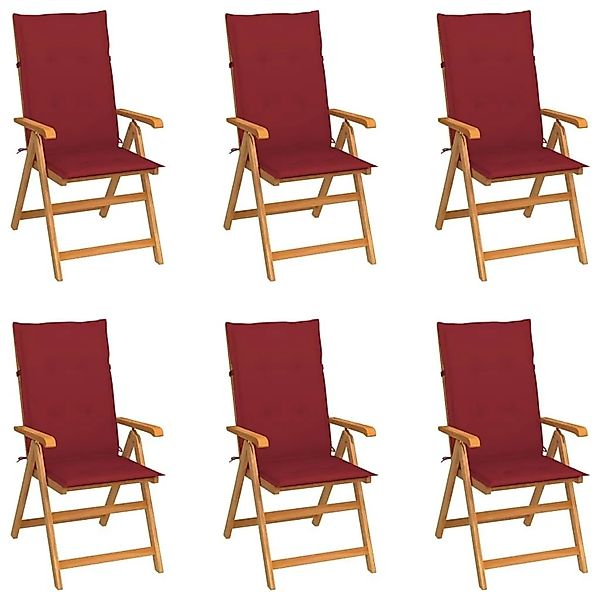 vidaXL Gartenstühle 6 Stk mit Weinroten Kissen Massivholz Teak 3065569 günstig online kaufen