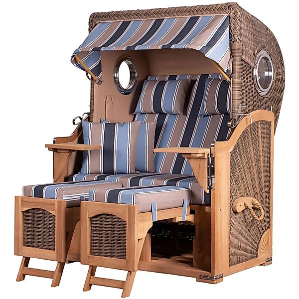 bene,iving Strandkorb Komplettset Ammersee Teak Bullauge PE Grau Modell 580 günstig online kaufen