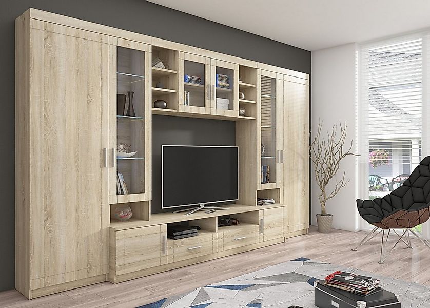 Küchen-Preisbombe Wohnwand Paris Schrankwand Anbauwand Wohnzimmer Sonoma Ei günstig online kaufen